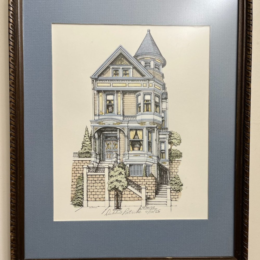 Debbie Patrick 1021 Hayes St House San Francisco Blue Signed 15.5x12.5 Framed